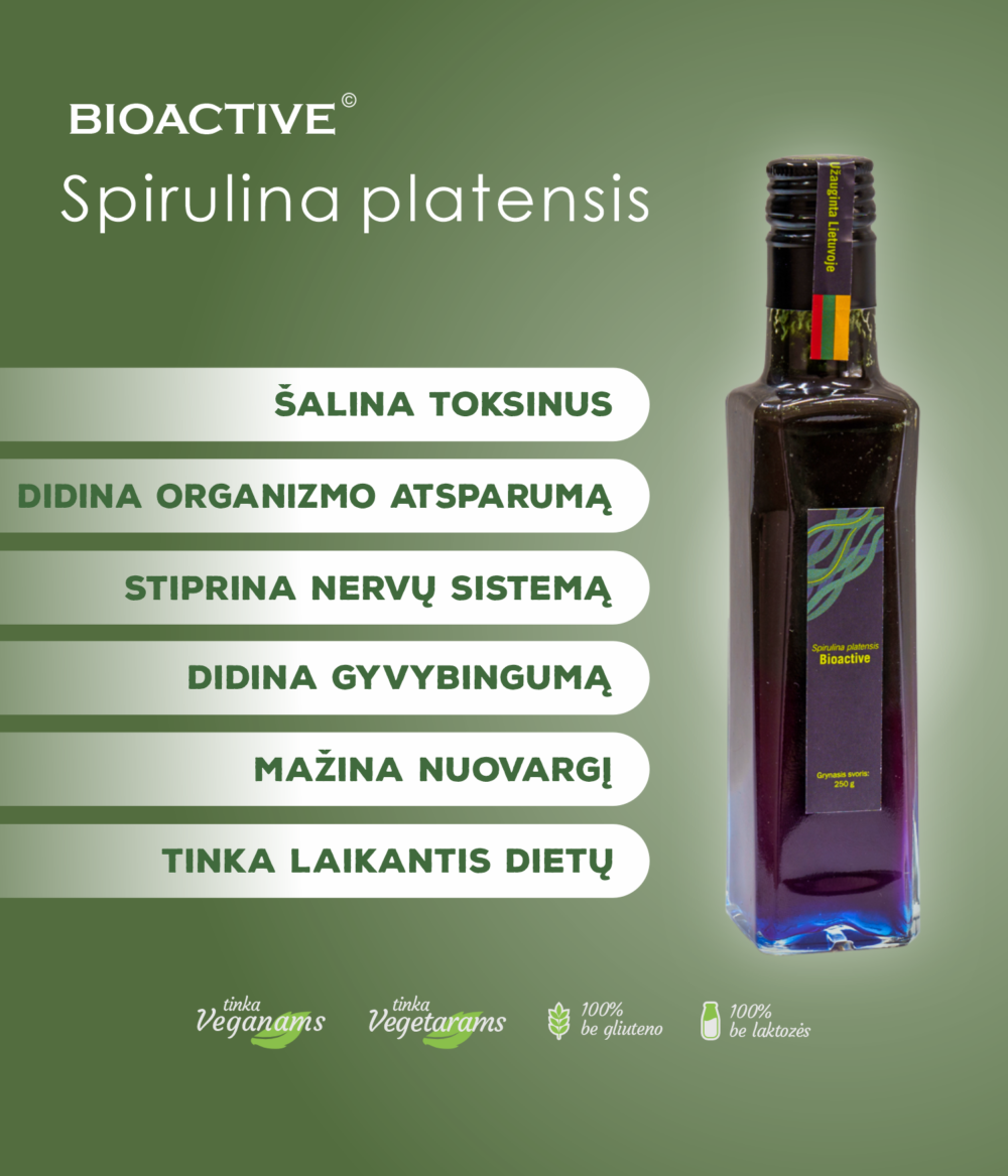 Lietuviška skysta spirulina platensis BIOACTIVE
